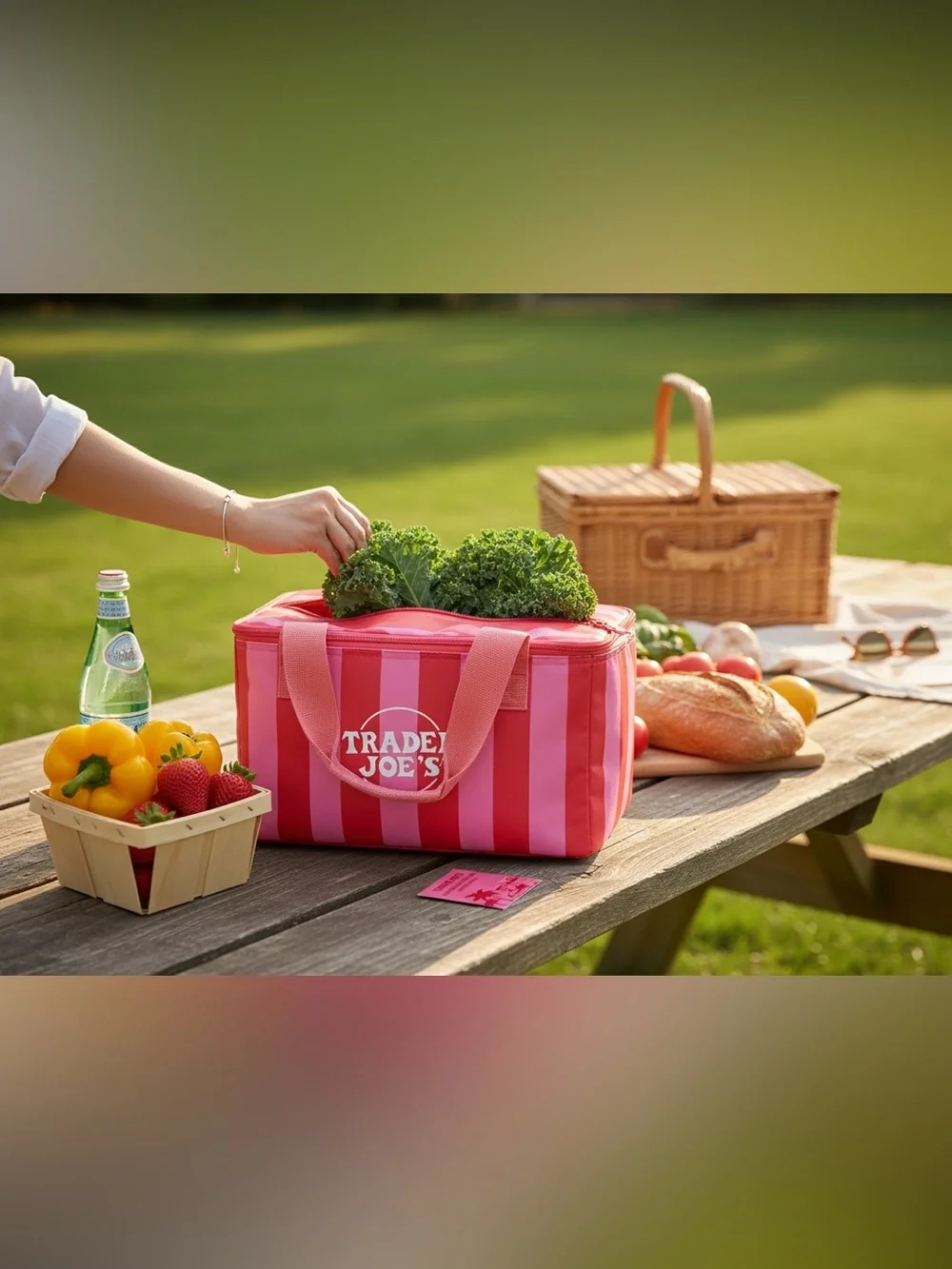 Trader Joe’s Pink Stripes Insulated Mini Cooler Tote Bag Limited Edition - Picture 3 of 3